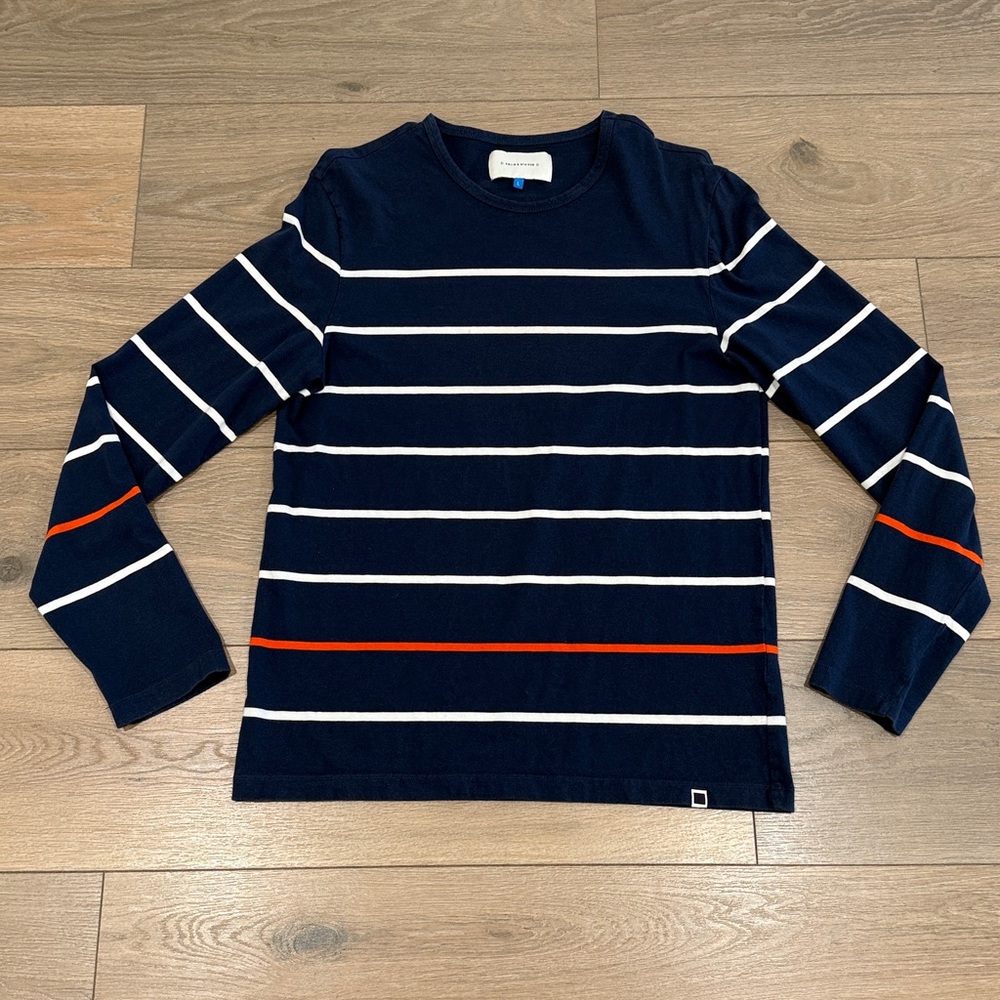 SOLID & STRIPED Blue White‎ Red Striped Long Sleeve Casual T-Shirt Top Size L